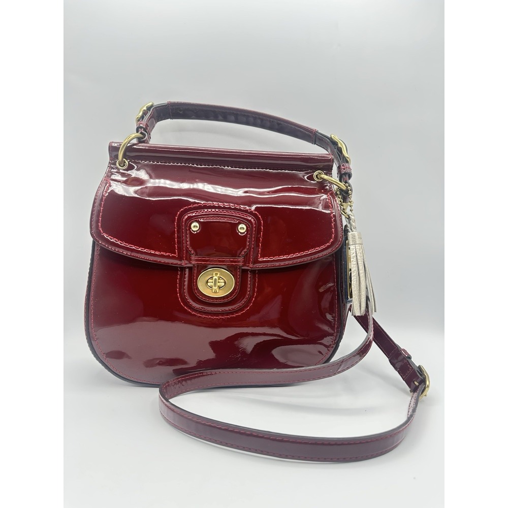 Coach Willis Crimson Patent Leather Shoulder Crossbody Bag Turnlock Purse 21244